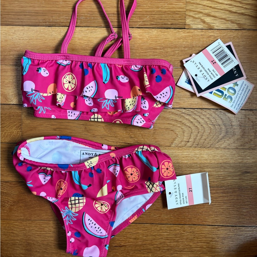 Andy & Evan Pink Fruit-Print Ruffle Bikini Set